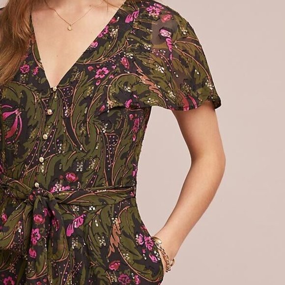 Anthropologie Floral Jumpsuit Size 2 in Green and Purple - Picture 3 of 6